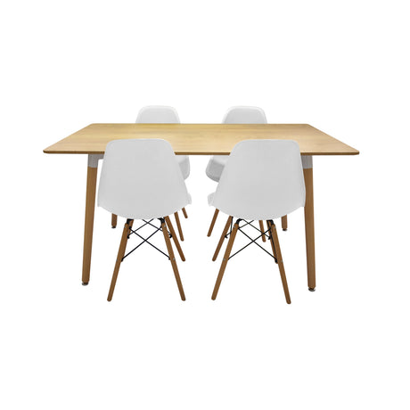 COMEDOR RECTANGULAR BRAVUS MÁS 4 SILLAS DKR TIPO EAMES BLANCAS